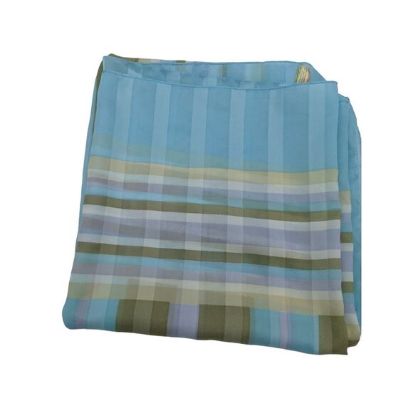 Scarf wrap purple brown blue white checks strips polyester rolled edge 44" x 47" - Picture 5 of 7